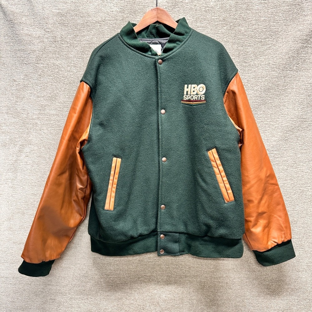 Vintage 90's HBO Sports Inside the NFL Letterman Varsity Leather Jacket Large